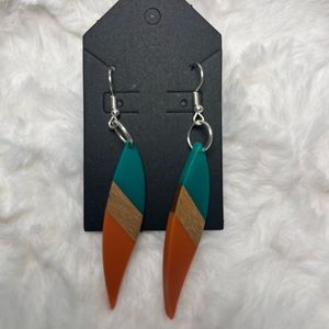 Dangle Resin Wood Leaf Earrings